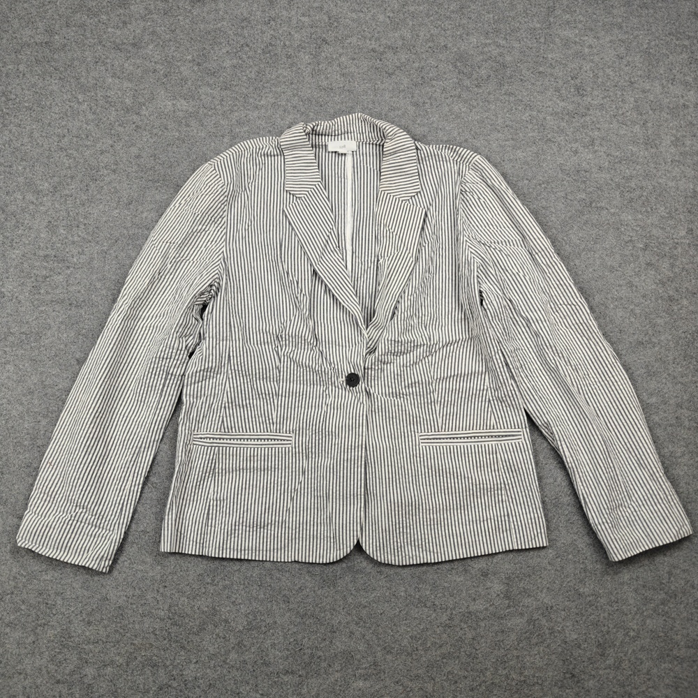 J. Jill Blazer Womens Medium White Striped Collared Single-Breasted Pockets